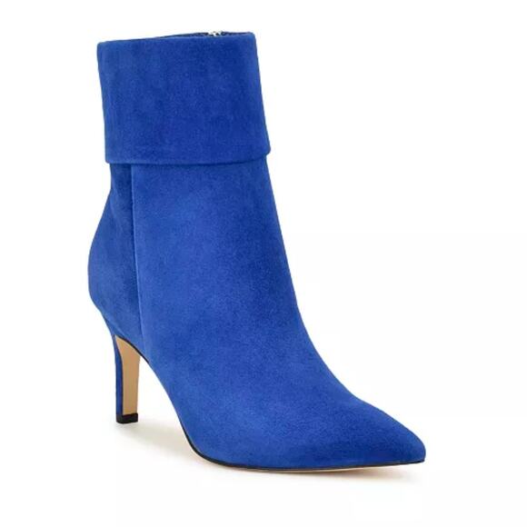 NINE WEST GEMMS FOLD OVER POINTED TOE HEELED BOOTIES IN BLUE NWOB WOMEN'S SIZE 6 - Picture 1 of 11